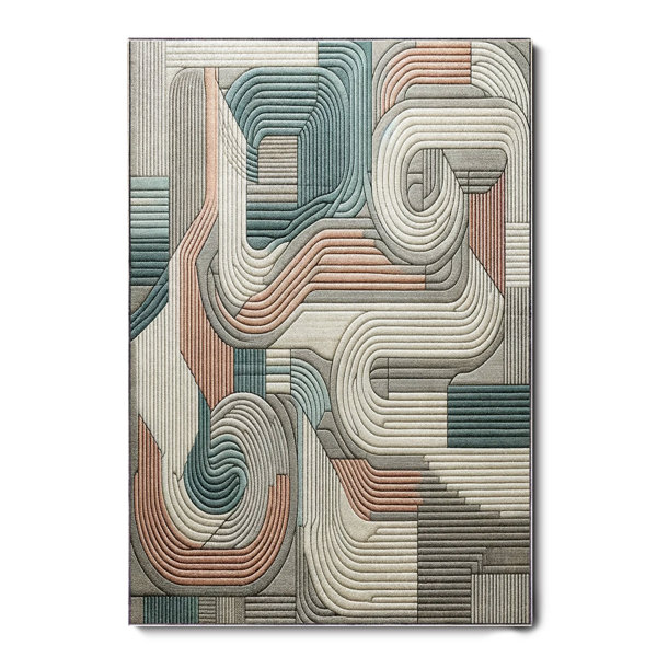 Rugpera Base Beige Abstract Digital Print High Quality Cotton Chenille